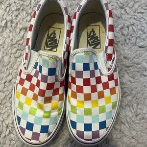 Rainbow Checkered Slip on Vans